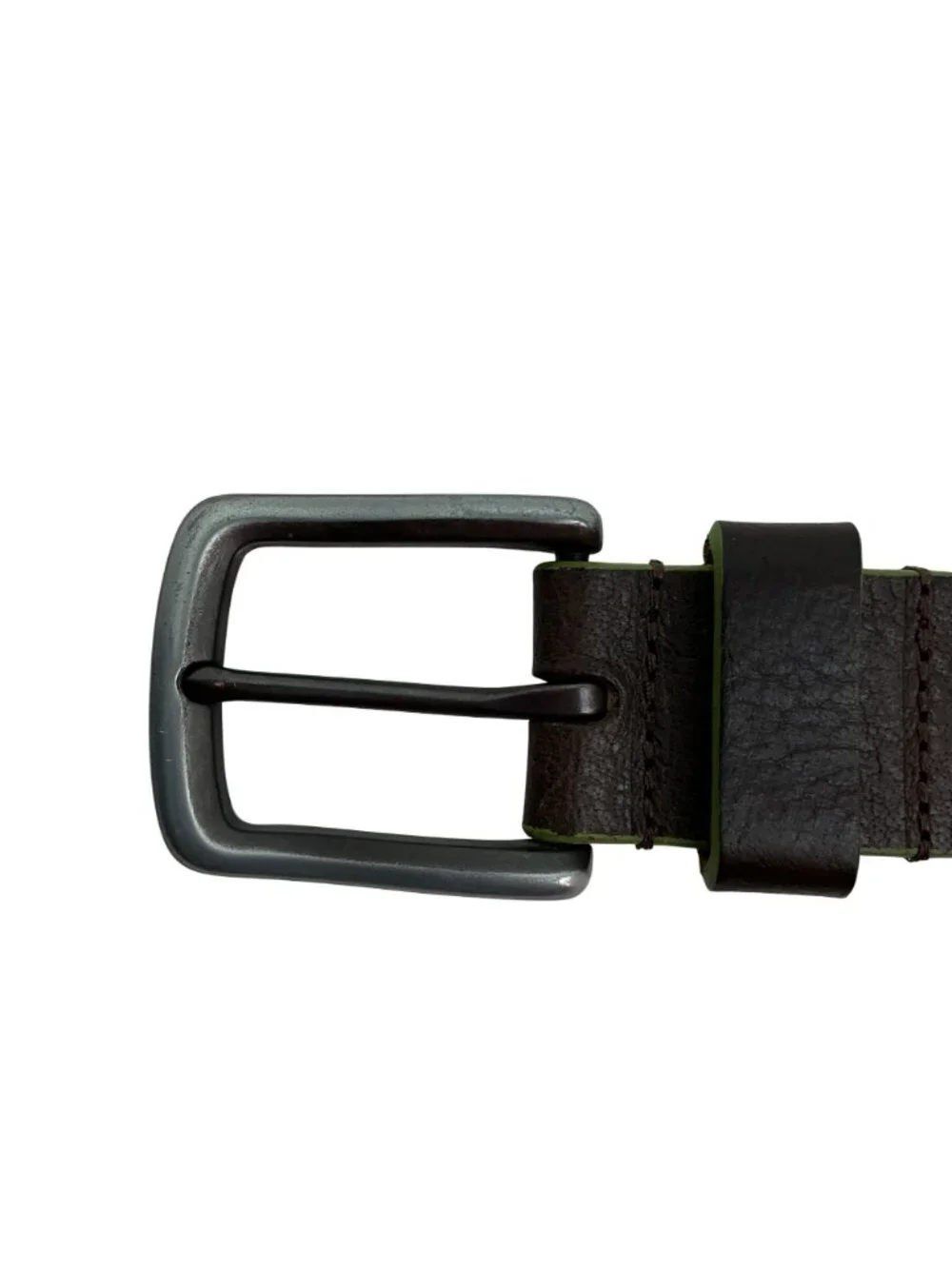 Boconi Genuine Pebbled Leather Belt With Green Edge Trim Mens 36 Brown